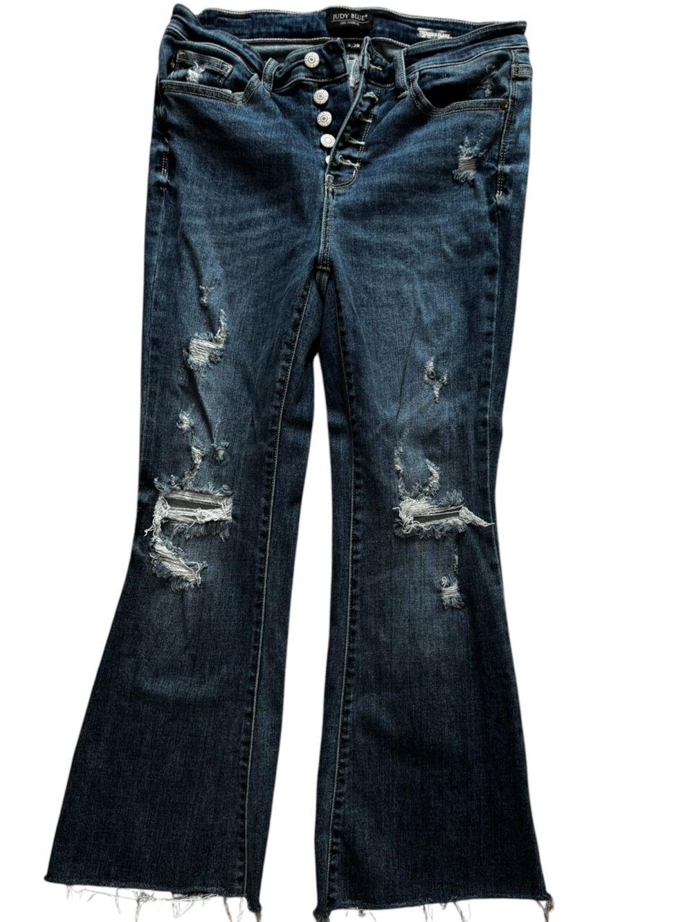 Judy Blue Distressed Skinny Jeans Size 9/29 Dark Wash Raw Hem Stretch Denim